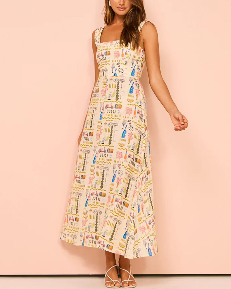 Casual suspender vacation zipper dress